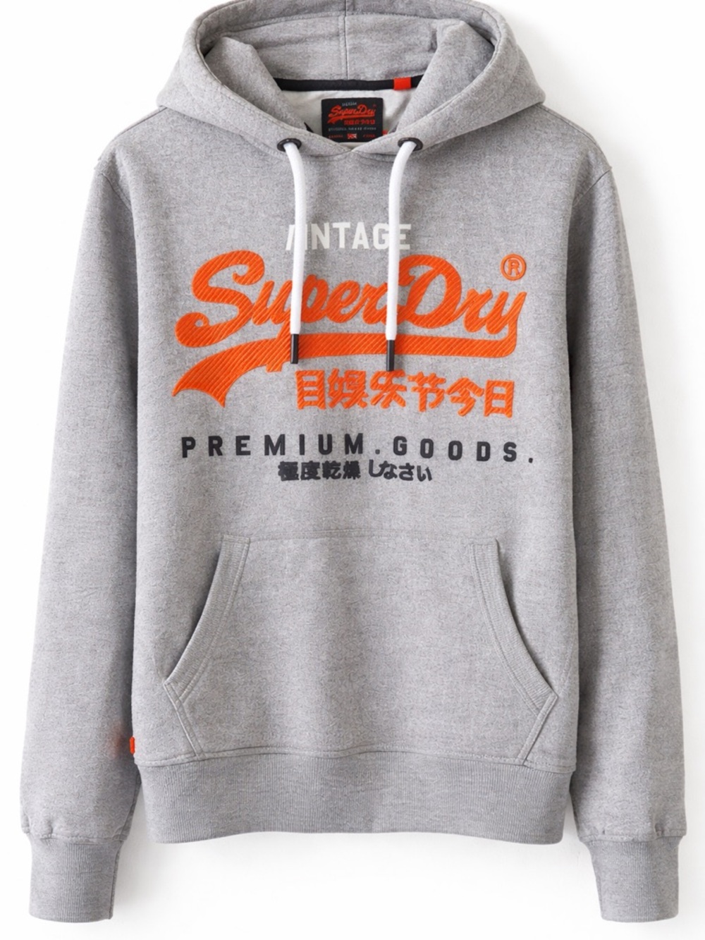 Superdry Vintage Hoodie – Gray / Orange Logo – Size L